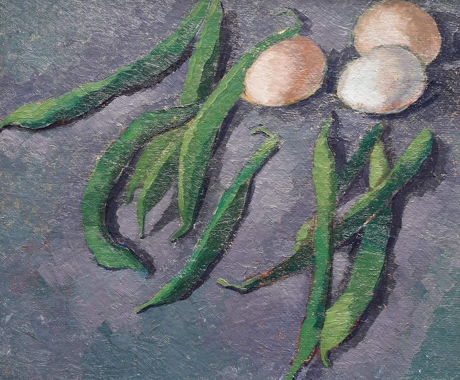 Peter L Fieldstill Life Of Beans And Eggs   British 50's Post Impressionist Art Oil Paintingcirca 1955 photo furniture