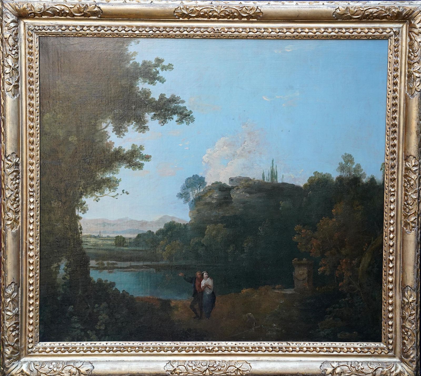Lovers In Landscape   British 18th Century Old Master Pastoral Art Oil Paintingcirca 1750
