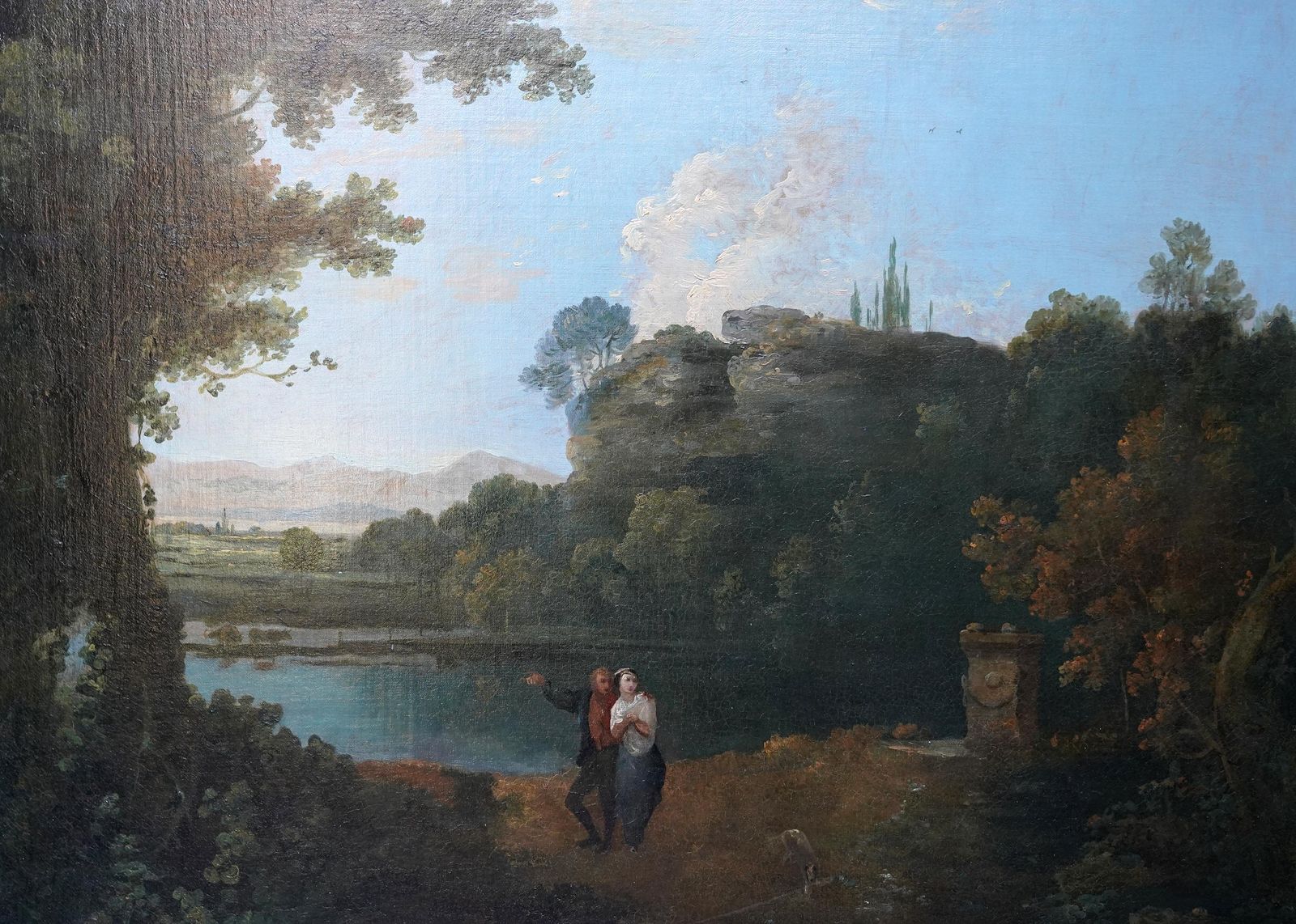 Lovers In Landscape   British 18th Century Old Master Pastoral Art Oil Paintingcirca 1750 photo for sale