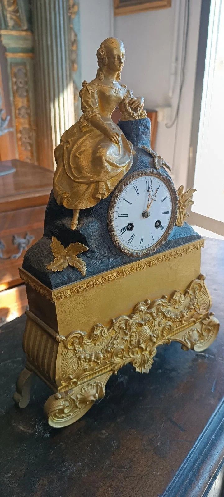 Antique Napoleon III Mercury Gilded Bronze Table Clock France photo Home Decor