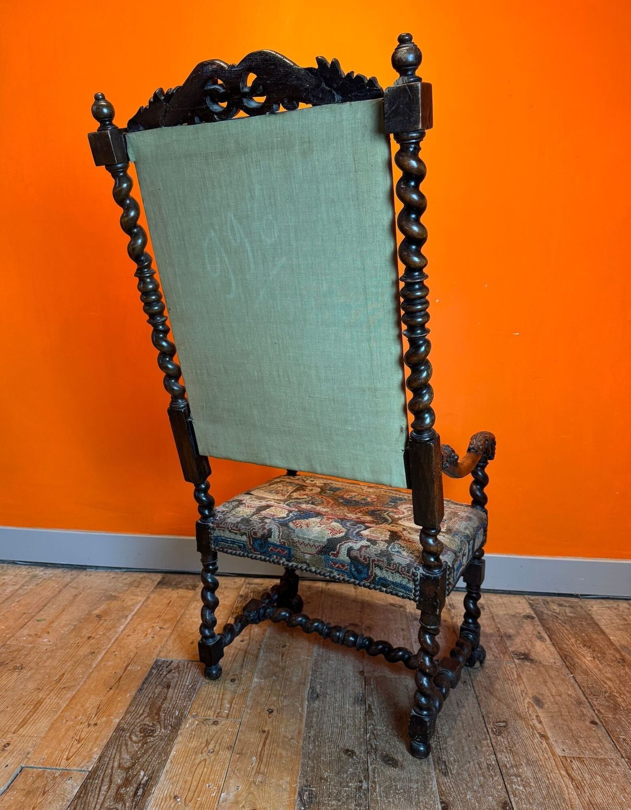 French 17th Century Carved Oak Armchair With Upholstery photo 795.0