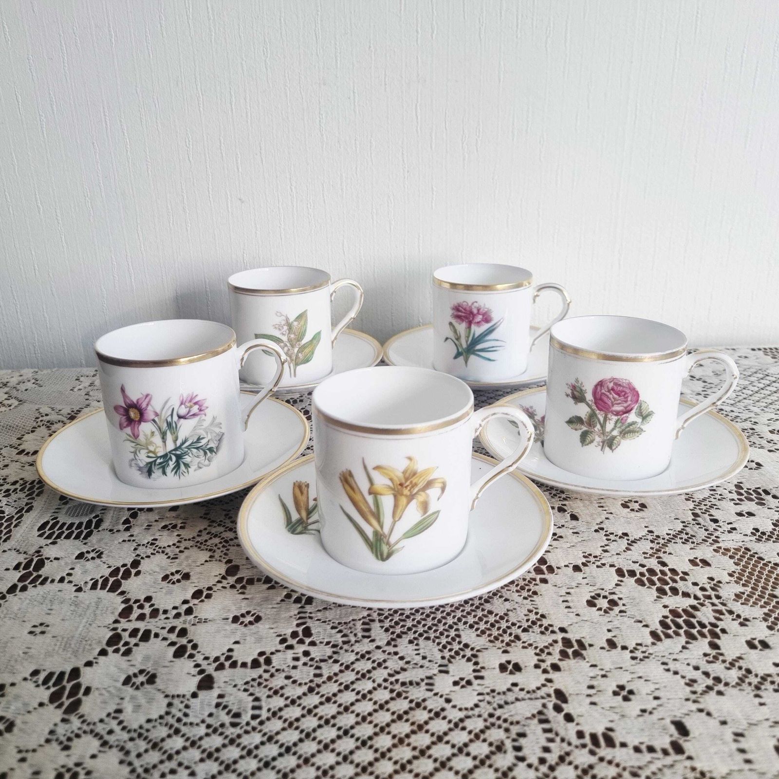 Set Of 5 Floral Coffee/Expresso Cups/Coffee Cans By Royal Worcester photo furniture
