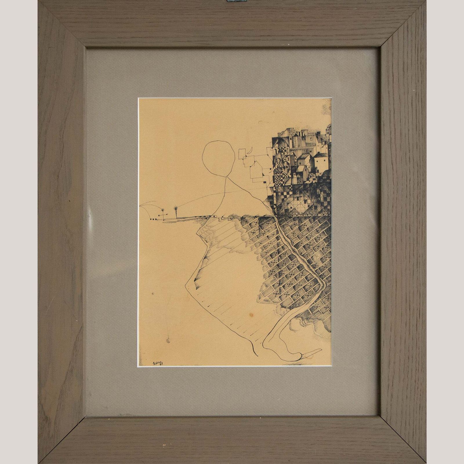 Surrealistische Architecturale Compositie – Pentekening In Inkt (1961) photo furniture