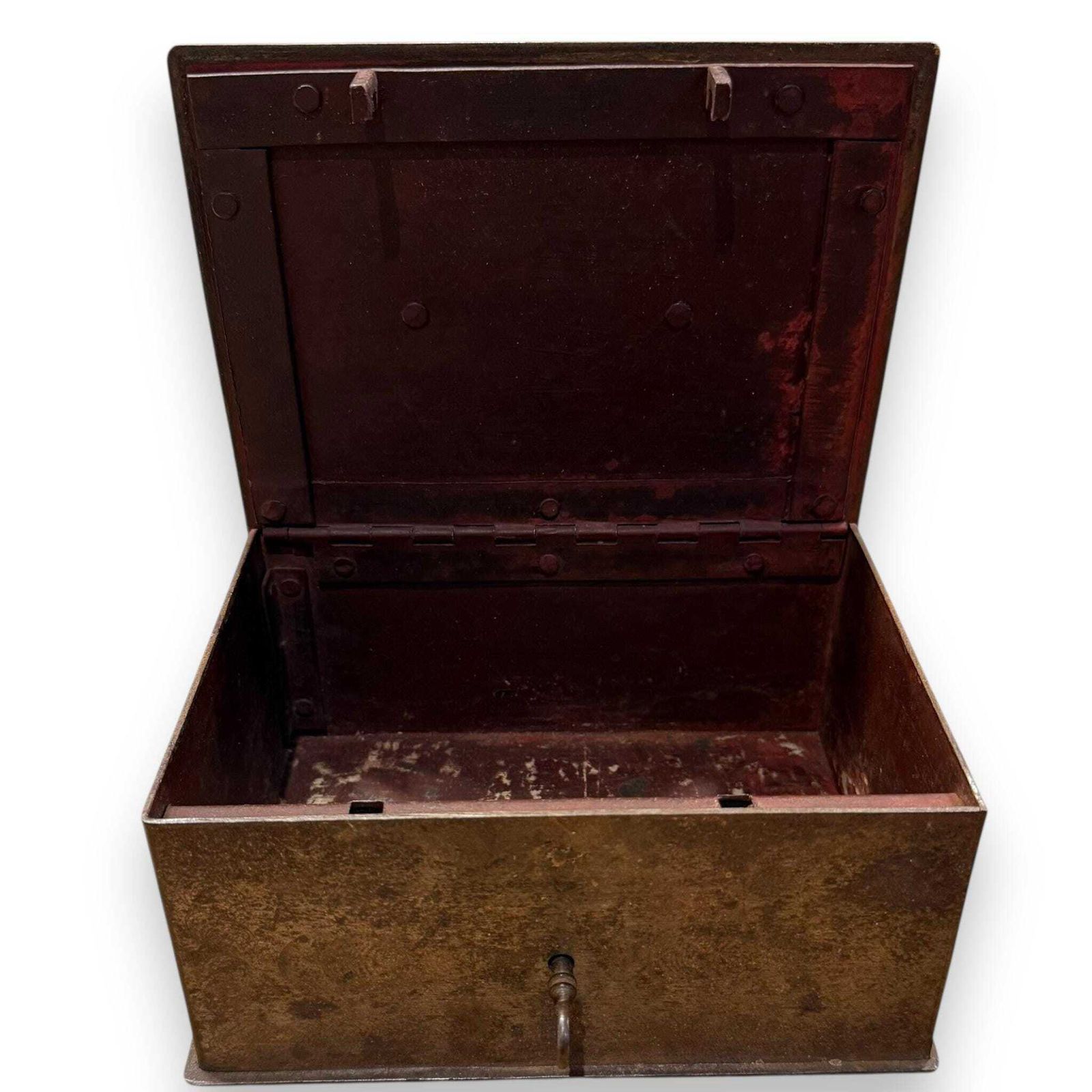 Antique 19th Century Military Steel Lockbox With Key – Strong Box – Industrial Decor photo furniture