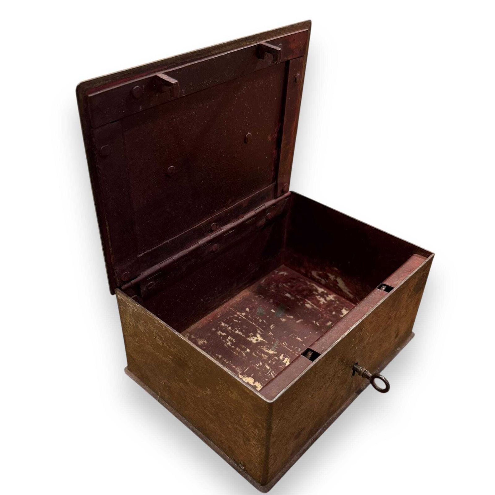 Antique 19th Century Military Steel Lockbox With Key – Strong Box – Industrial Decor photo Home Decor