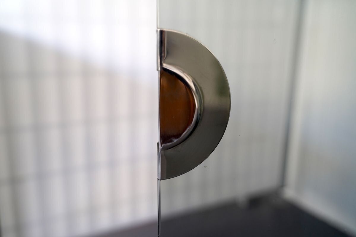 Italian Glass And Chrome Cabinet By Willy Rizzo For Mario Sabot, 1970s photo vinterior