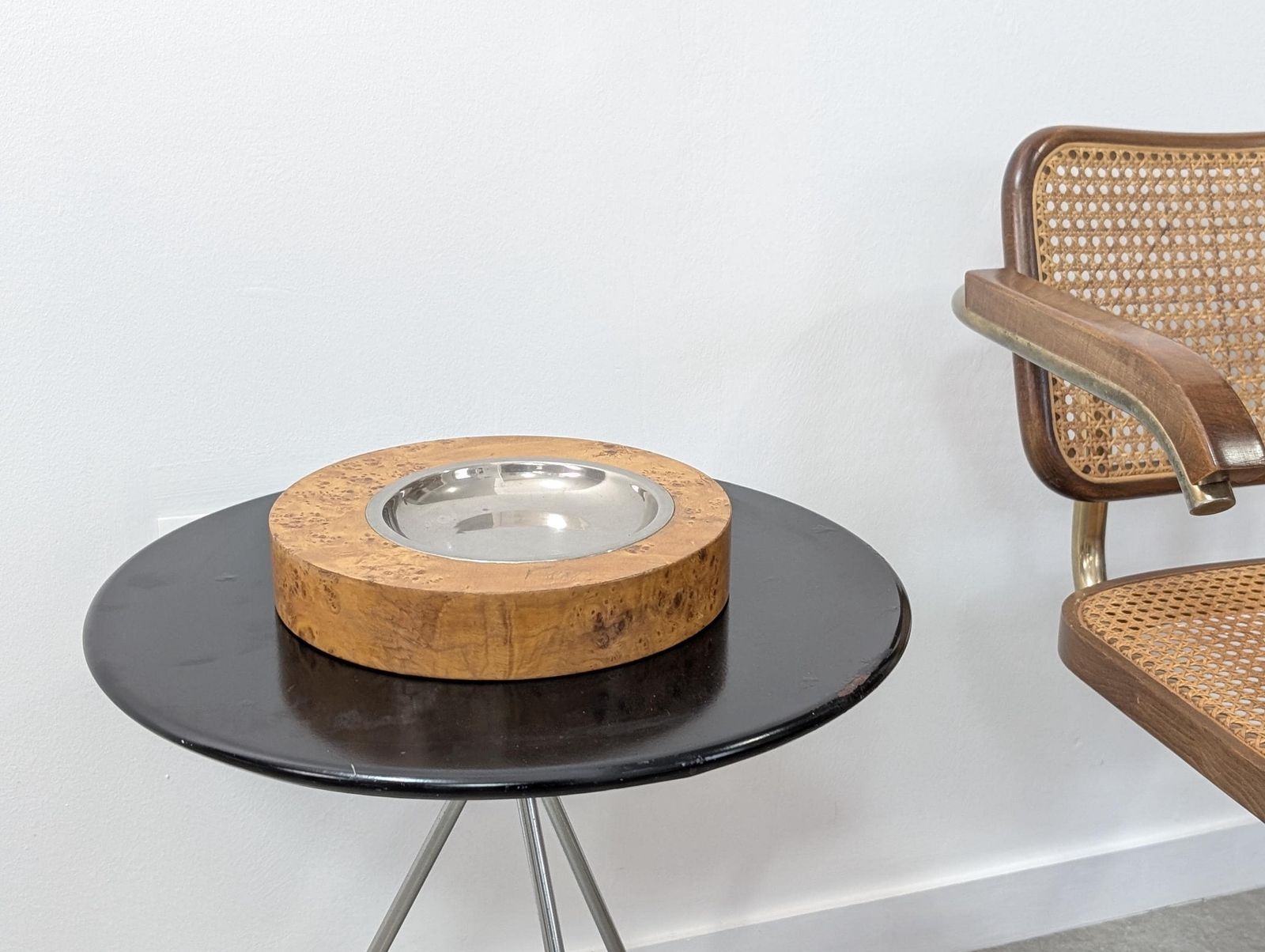 Cenicero Italiano En Chapa De Raíz Y Acero, Estilo Tomasso Barbi, Años 70 photo Home Decor