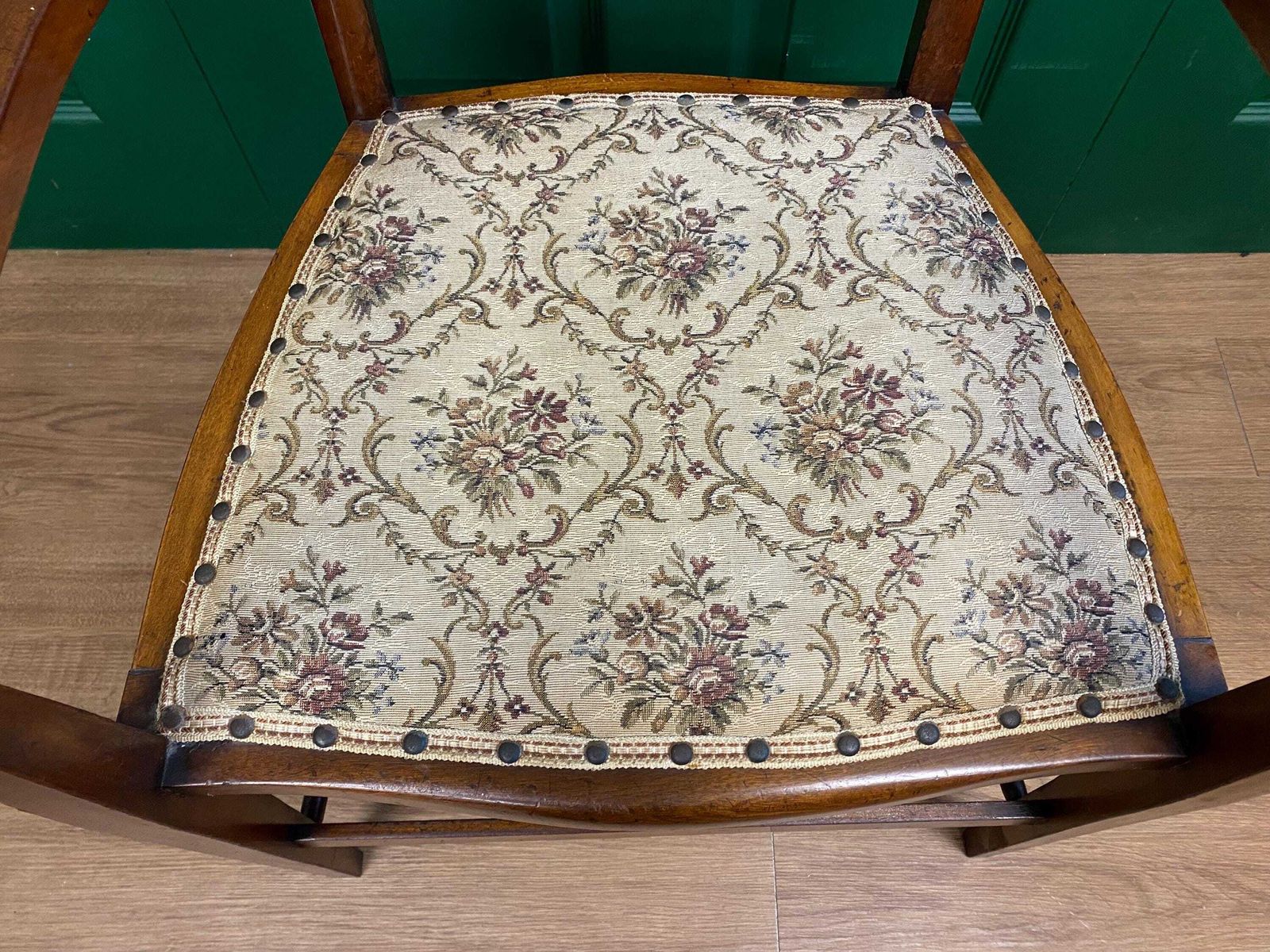 Antique Edwardian Inlaid Mahogany Carver Chair With Tapestry Style Seat photo vintage