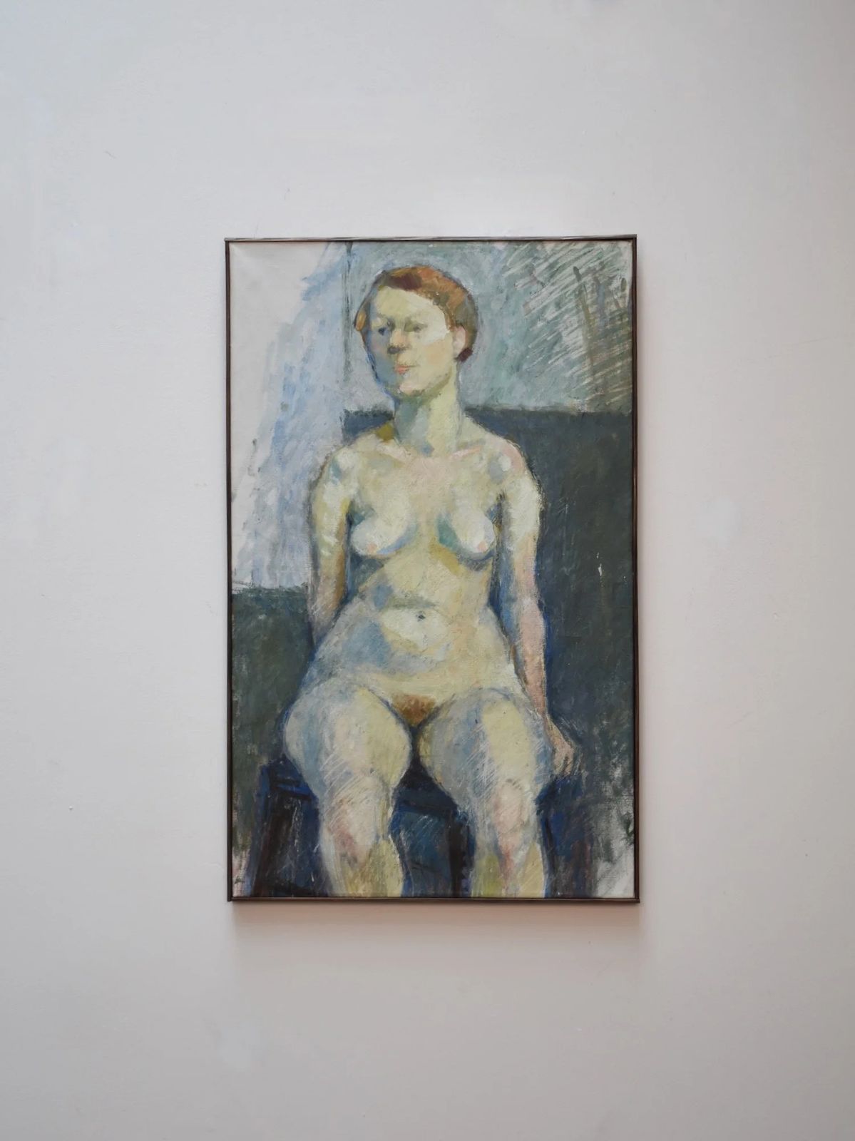Mid Century Portrait Of A Seated Nude Woman, Oil On Canvas. photo for sale