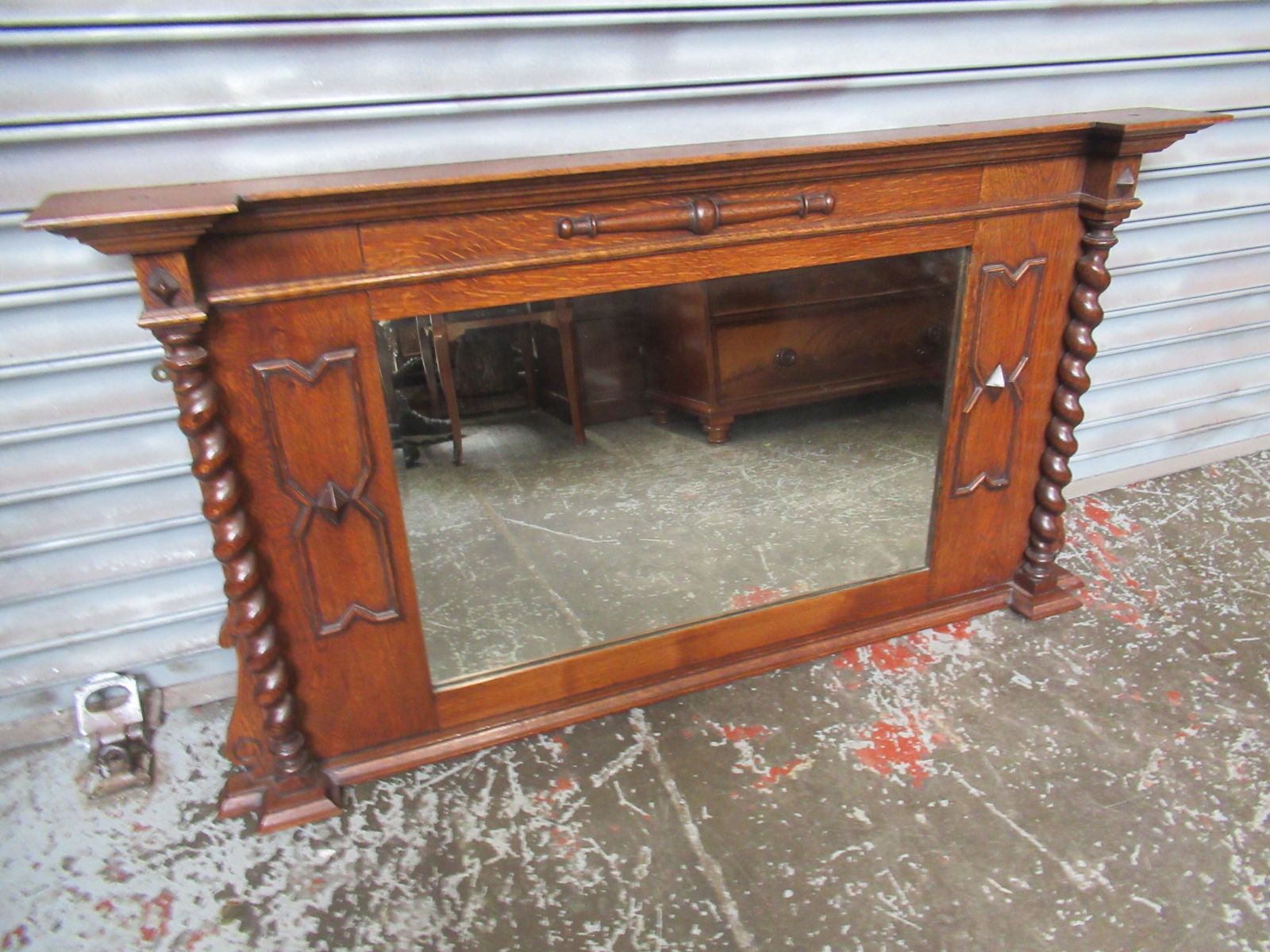 1920s   Oak  Overmantle  Wall Mirror photo vintage