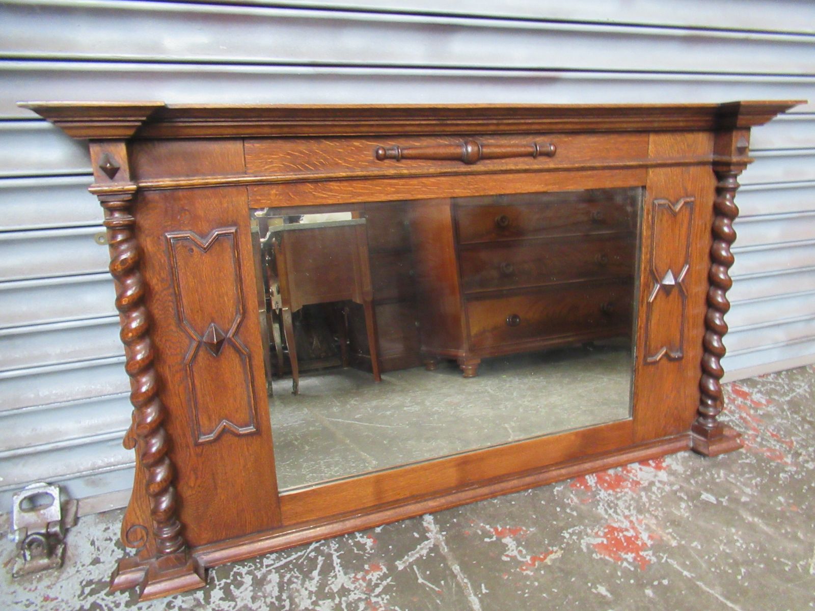 1920s   Oak  Overmantle  Wall Mirror