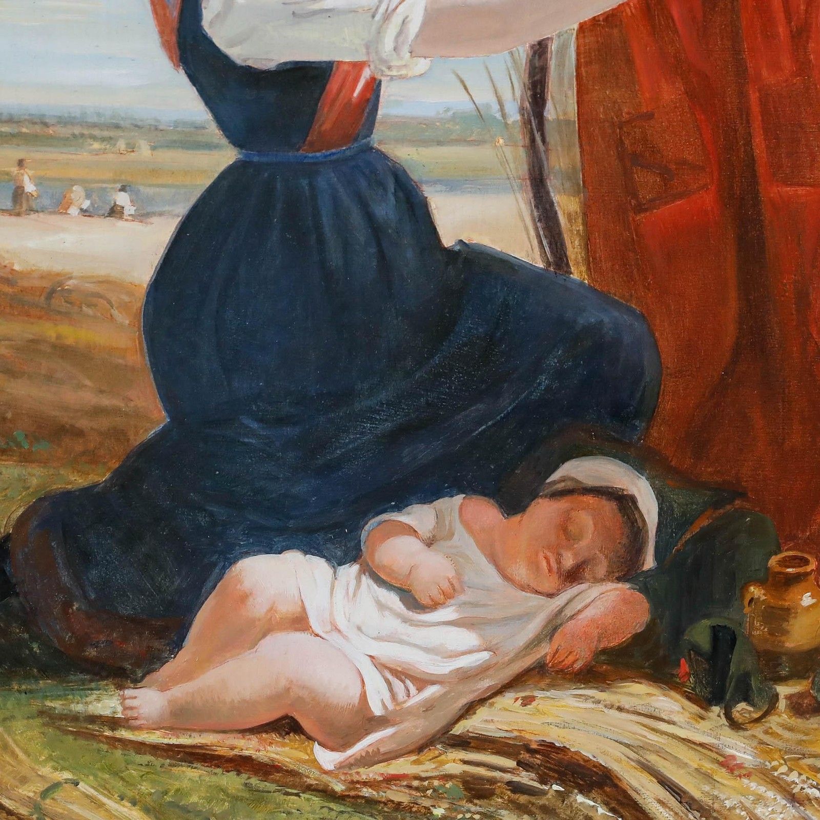 After Georges Edouard Darcy Framed 20th Century Oil, La Sieste Dans Les Blés photo 395.0