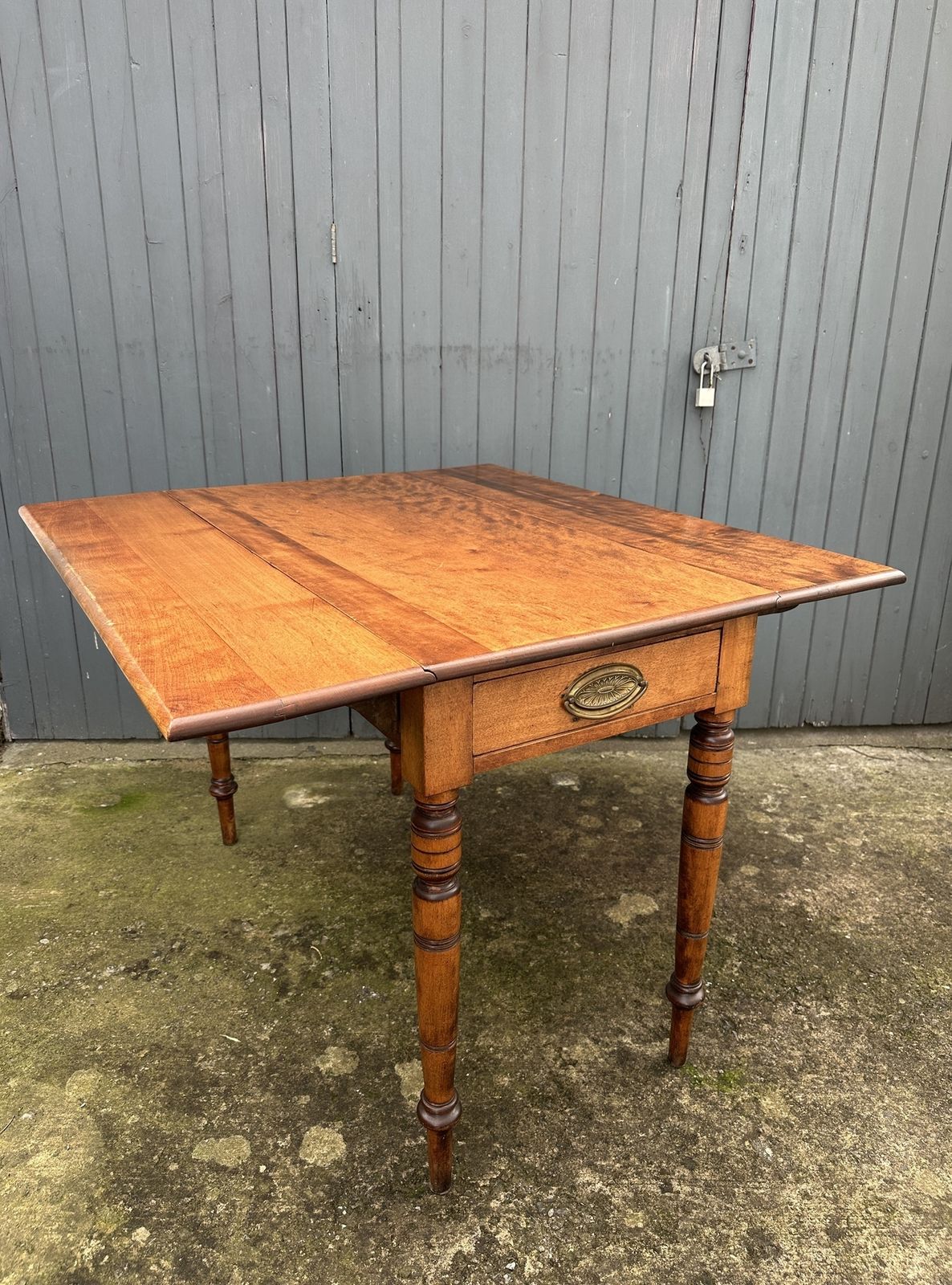 Antique Fruitwood Drop Leaf Table With Drawer