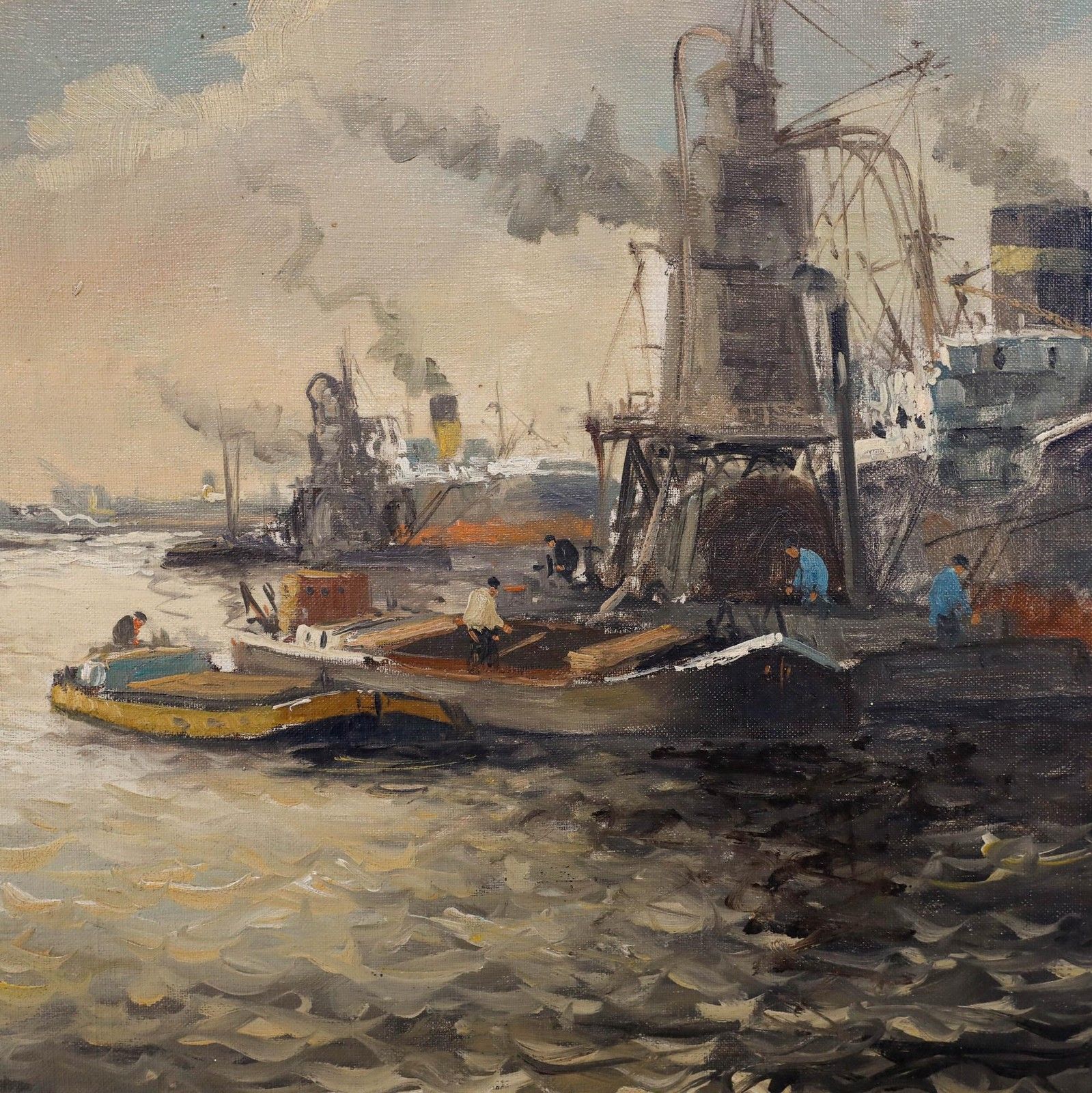 Framed Early 20th Century Oil Early Morning At The Harbour photo 450.0