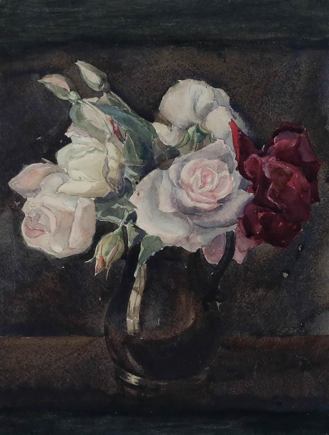 Margaret Worsley Framed Early 20th Century Watercolour, Still Life With Roses photo furniture