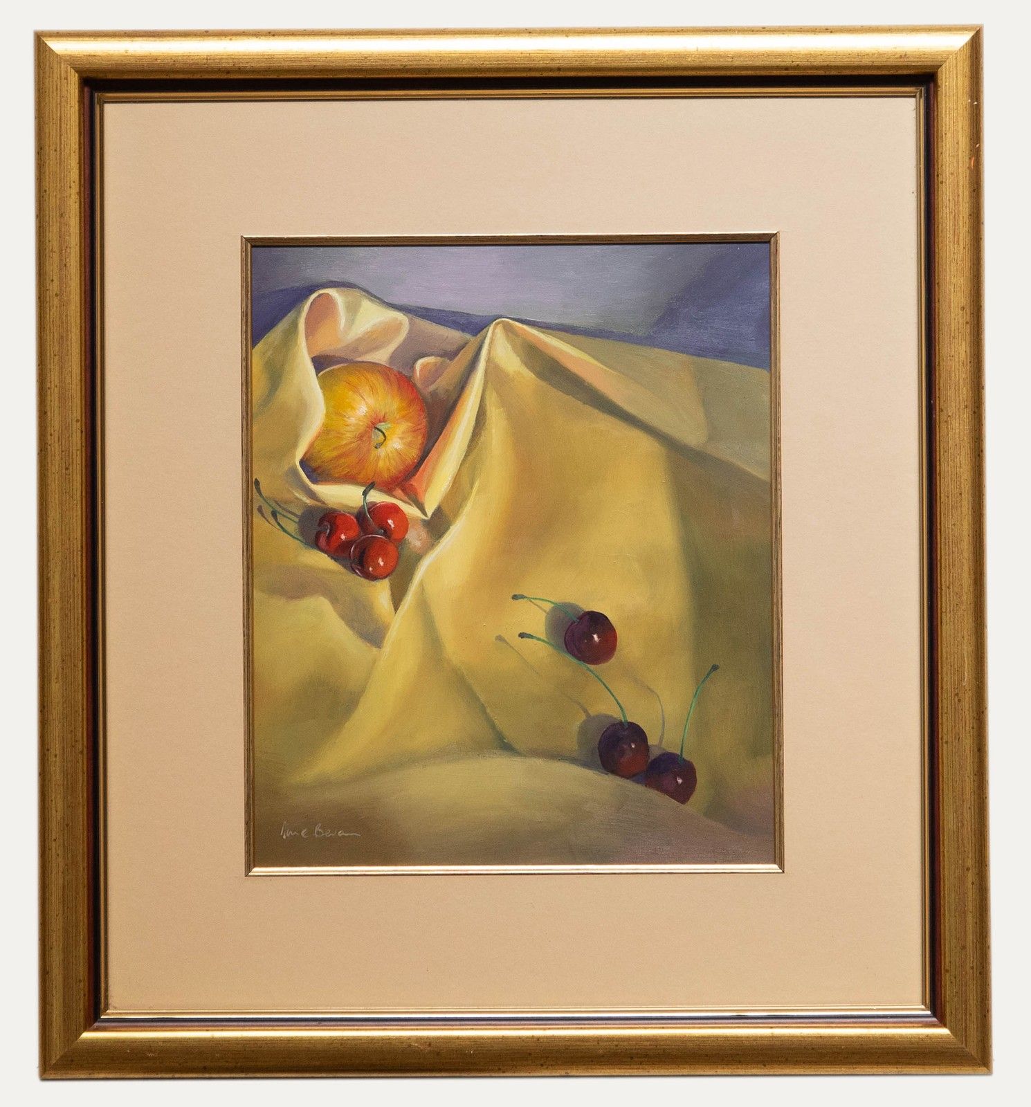 June Bevan (B.1927) 20th Century Oil, Royal Gala With Six Cherries