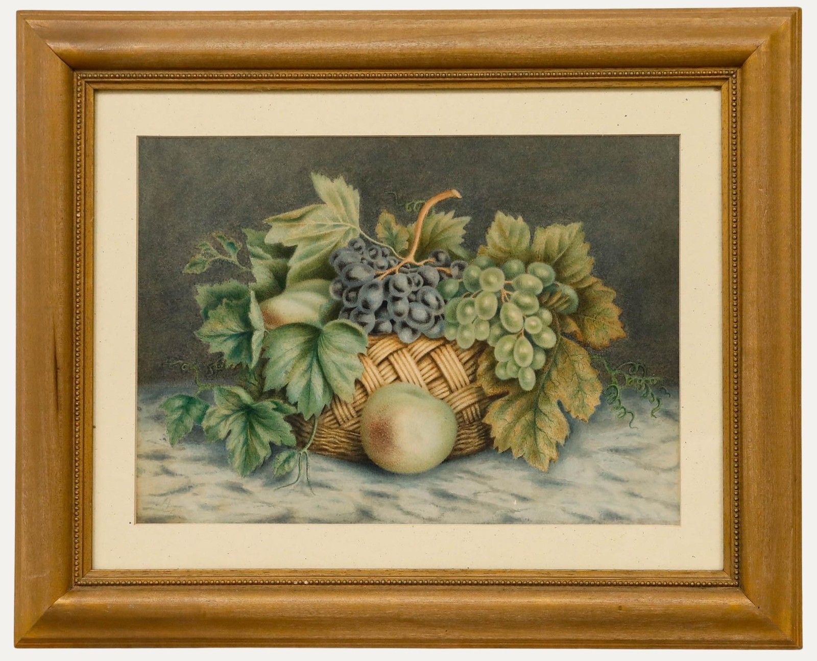 William B. Hough (1819 1897)  Framed Watercolour, Still Life Of Grapes & Peaches