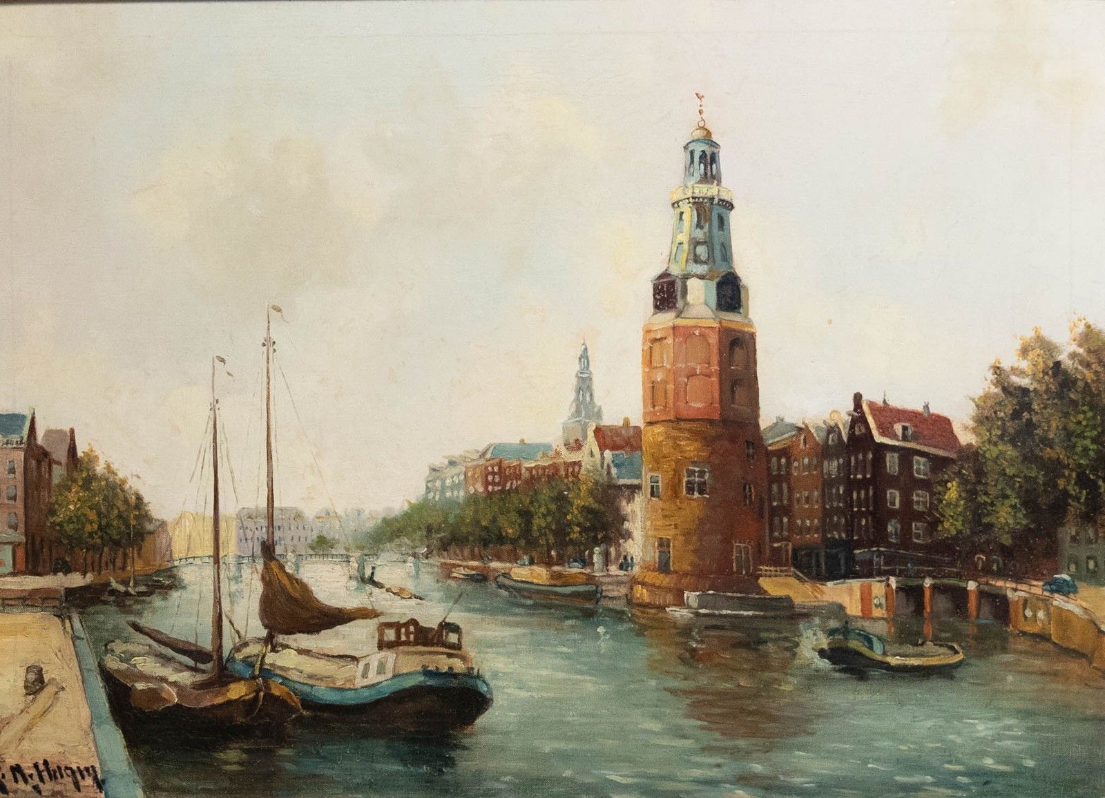 After Willem Johannes Burksen (1857 1935) Oil, Montelbaanstoren photo furniture
