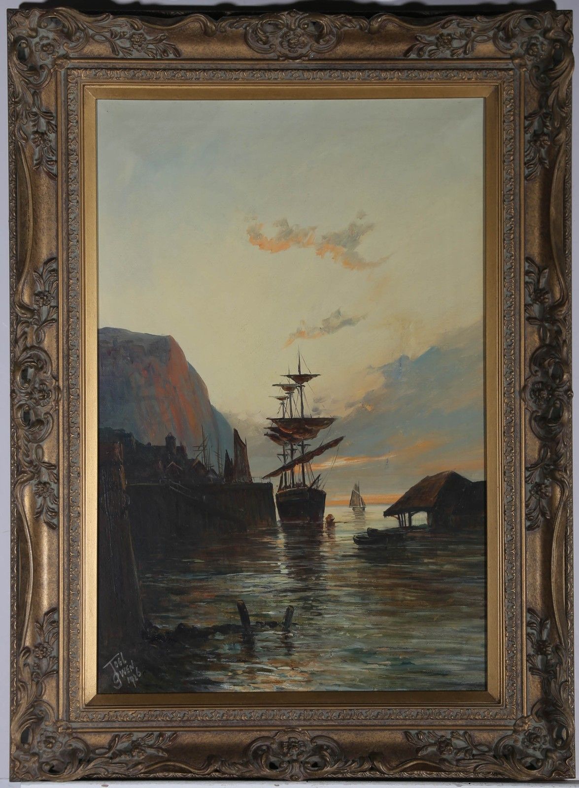 Francis E. Jamieson (1895 1950) Framed 1926 Oil, Granton Harbour, Near Leith