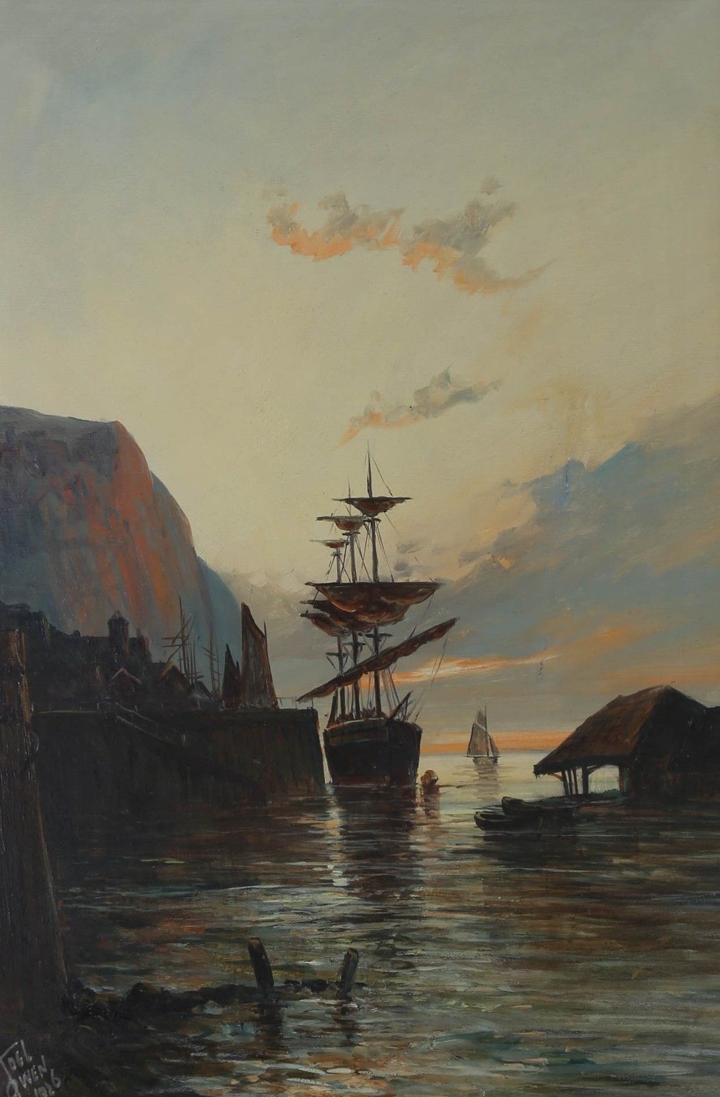 Francis E. Jamieson (1895 1950) Framed 1926 Oil, Granton Harbour, Near Leith photo furniture