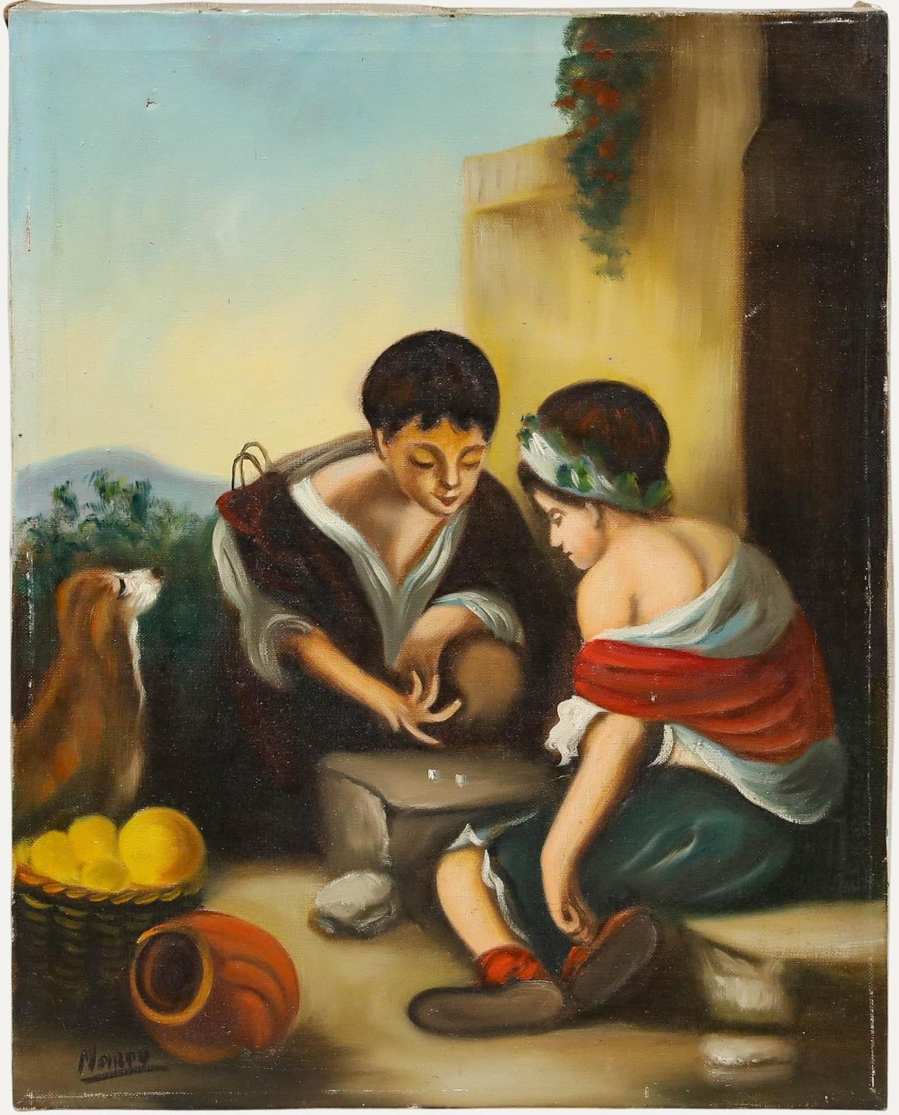 After Bartolome Esteban Murillo Early 20th Century Oil, Playing Dice