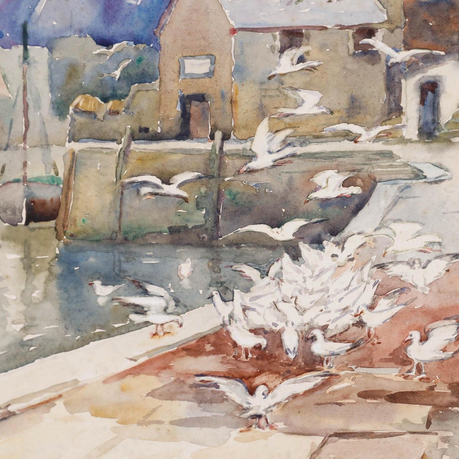 J. Morley Early 20th Century Watercolour, Seagulls At The Harbour photo Art