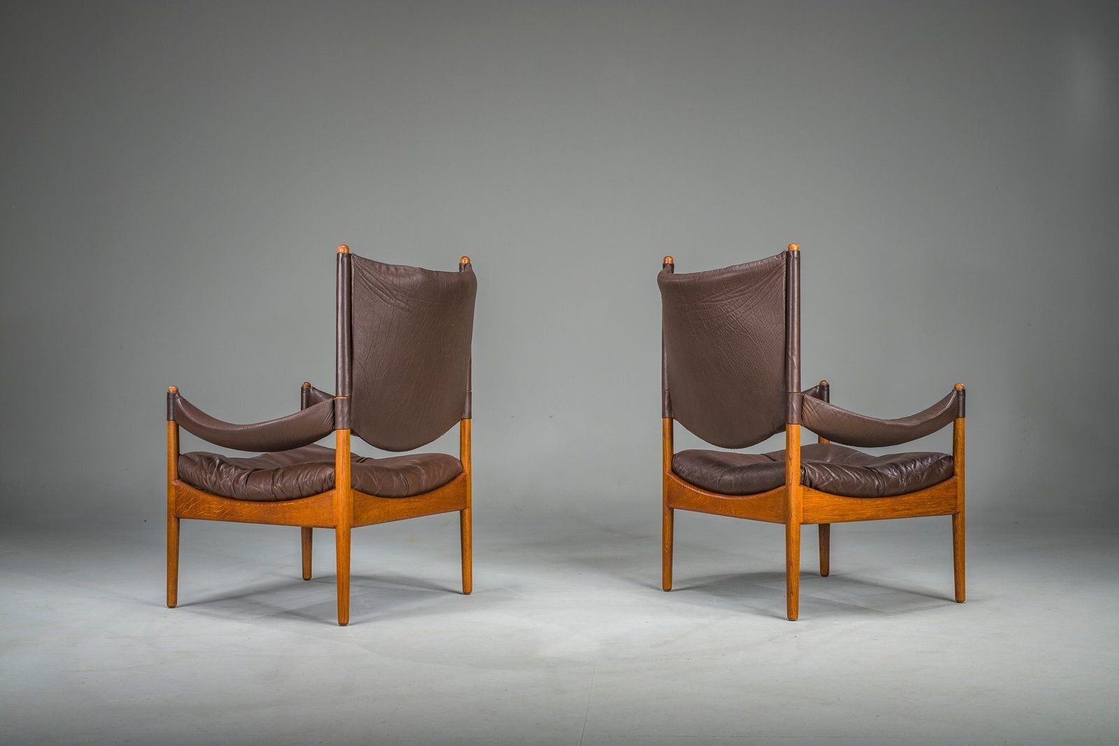 Mid Century Modern Danish Oak And Leather Lounge Chairs With Ottoman By Kristian Vedel For Søren Wiladsen, 1960s, Set Of 3 photo 2818.0