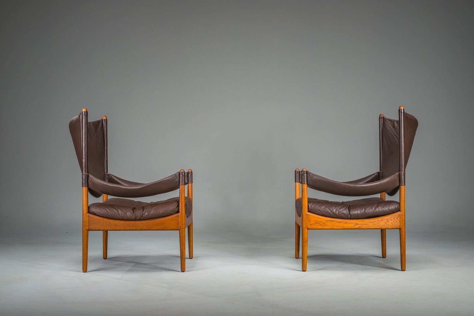 Mid Century Modern Danish Oak And Leather Lounge Chairs With Ottoman By Kristian Vedel For Søren Wiladsen, 1960s, Set Of 3 photo vinterior