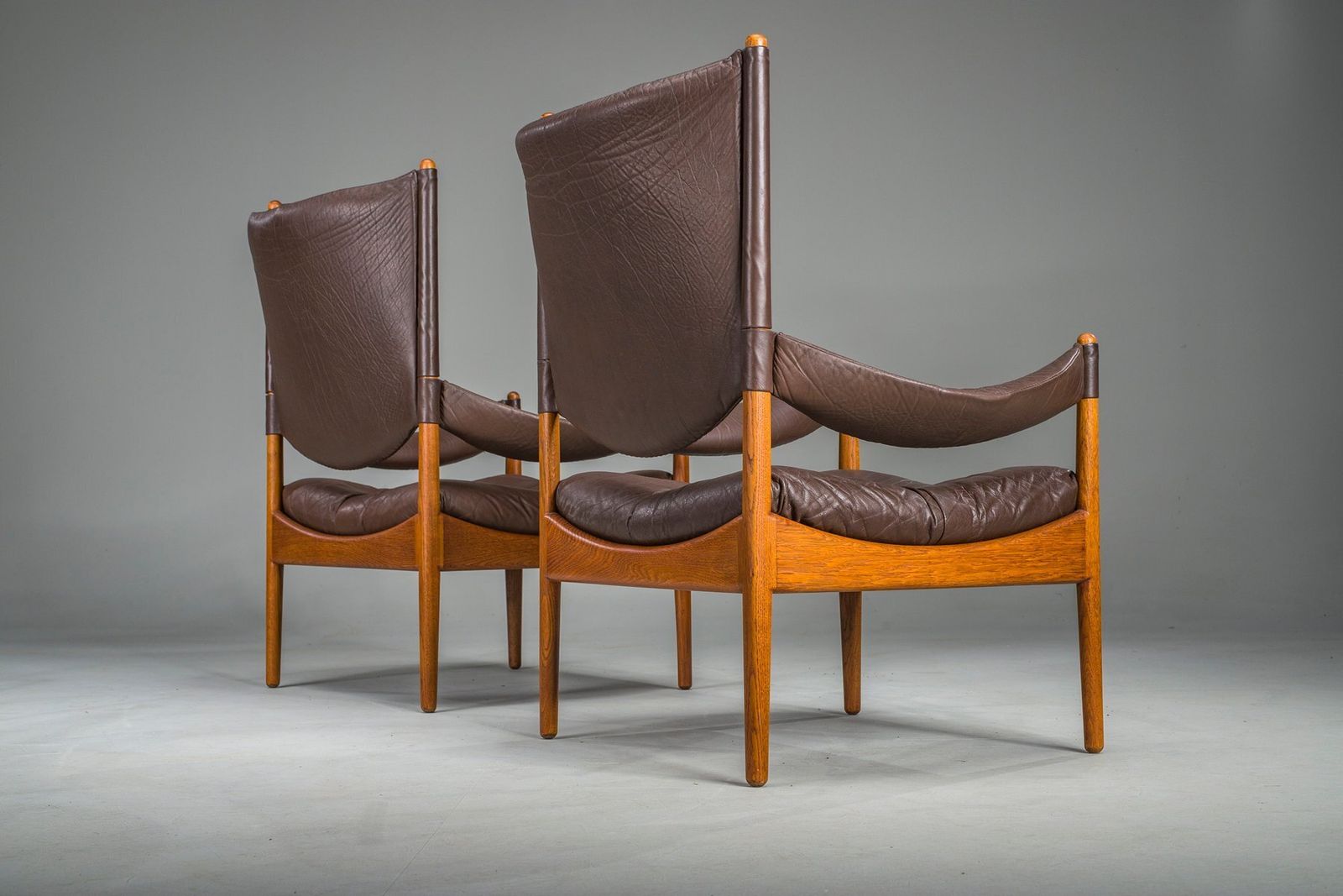 2818.0 Mid Century Modern Danish Oak And Leather Lounge Chairs With Ottoman By Kristian Vedel For Søren Wiladsen, 1960s, Set Of 3 photo