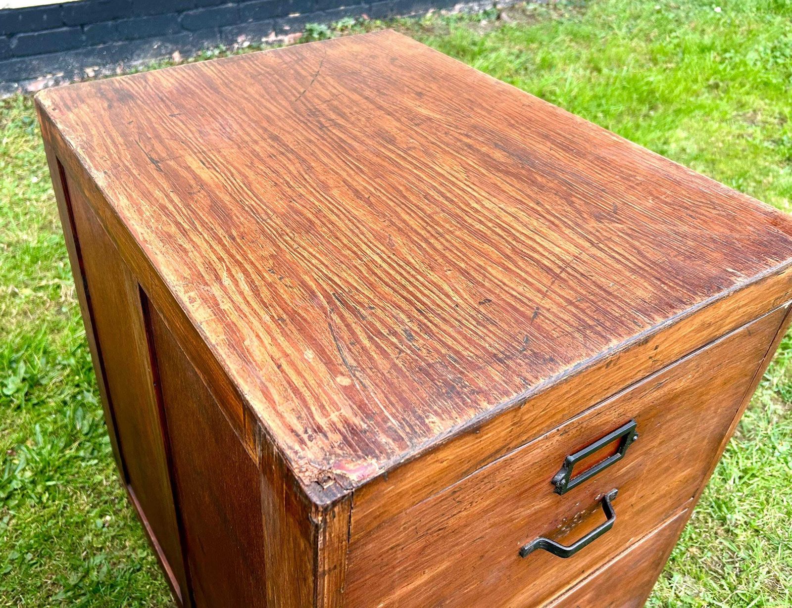 Pair Of 1950s Two Drawer Filing Cabinet Bedside Wooden Desk Industrial Antique Vintage Haberdashery Library Office photo Furniture