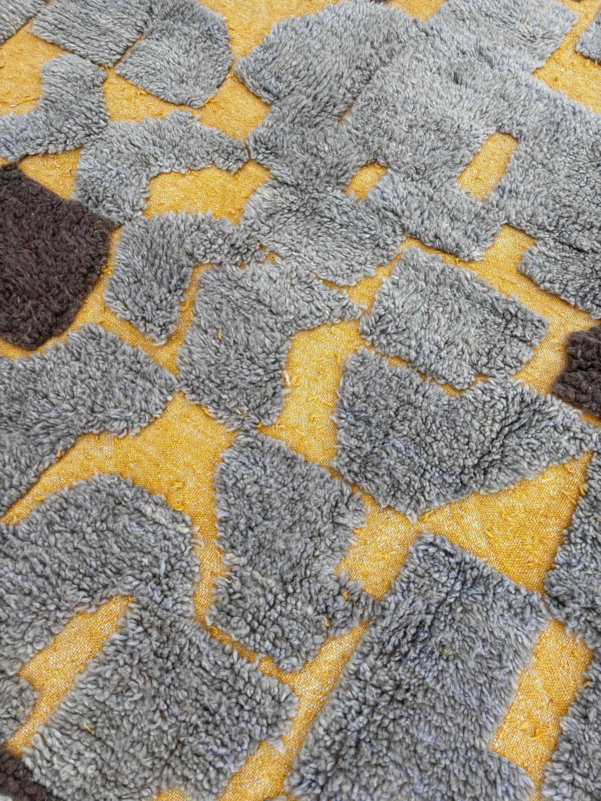 photo furniture Moroccan Mrirt Rug 190x300 Cm | Handmade Wool Area Rug | Yellow And Gray Abstract Design | Luxury Berber Rug | Free Worldwide Shipping