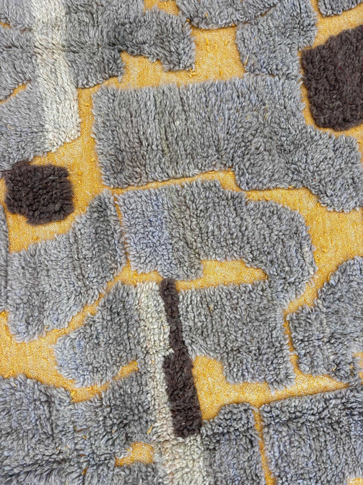 photo for sale Moroccan Mrirt Rug 190x300 Cm | Handmade Wool Area Rug | Yellow And Gray Abstract Design | Luxury Berber Rug | Free Worldwide Shipping