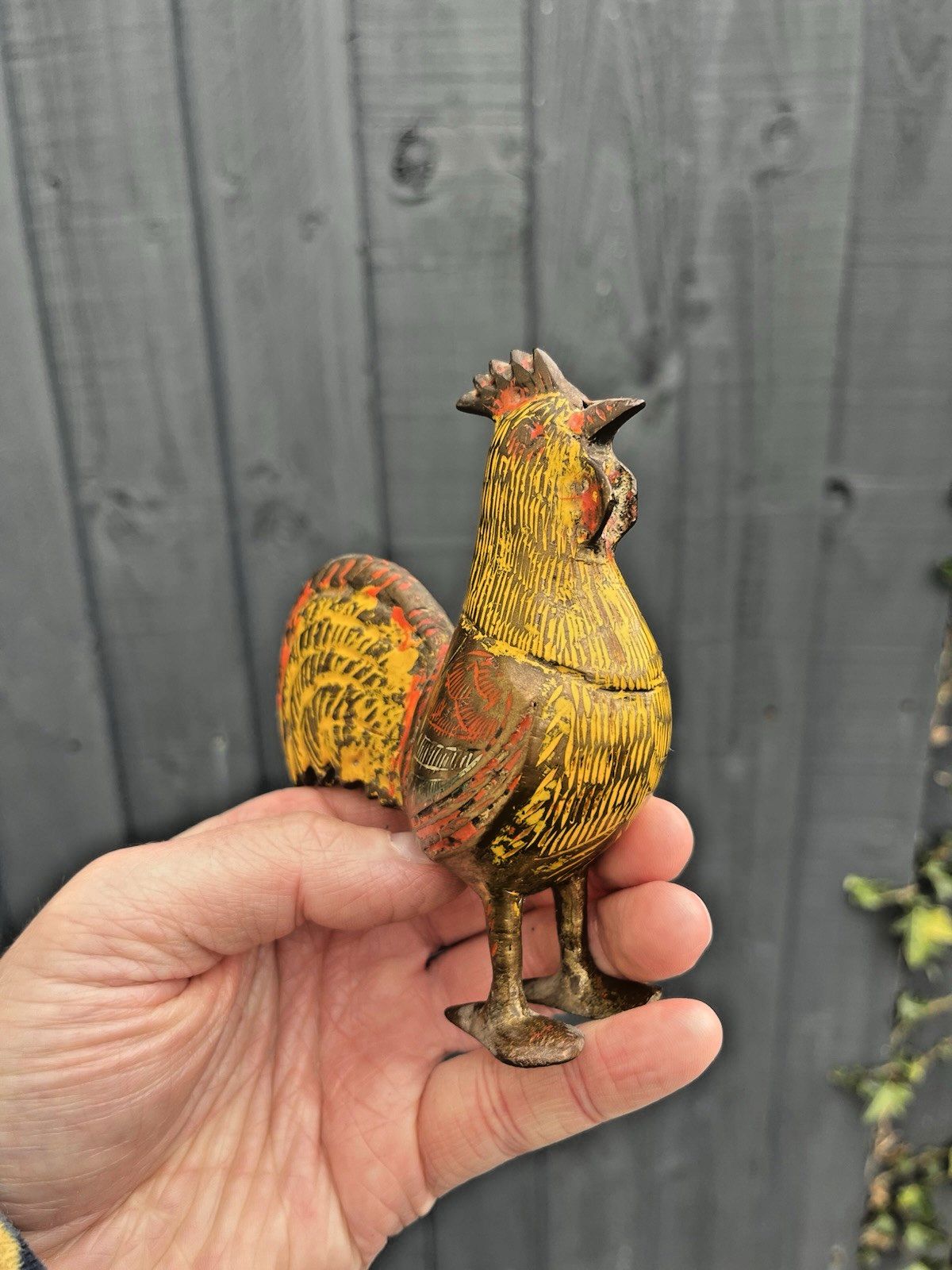 photo furniture Mid Century Indian Painted Brass Chicken Hen Rooster Farmhouse Cockerel Figurine
