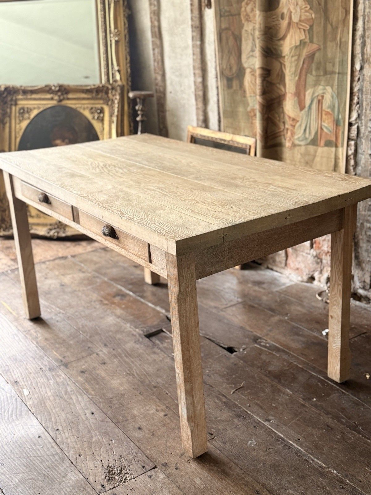 photo furniture Reclaimed Vintage Rustic Oak Plank Farmhouse Vernacular Desk Kitchen Table