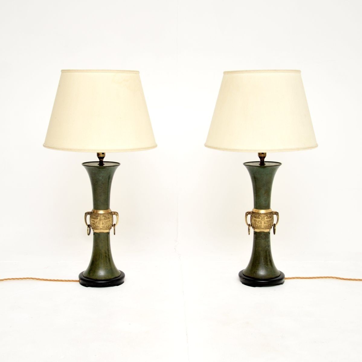 Pair Of Antique Neoclassical Style Tole And Brass Table Lamps photo furniture