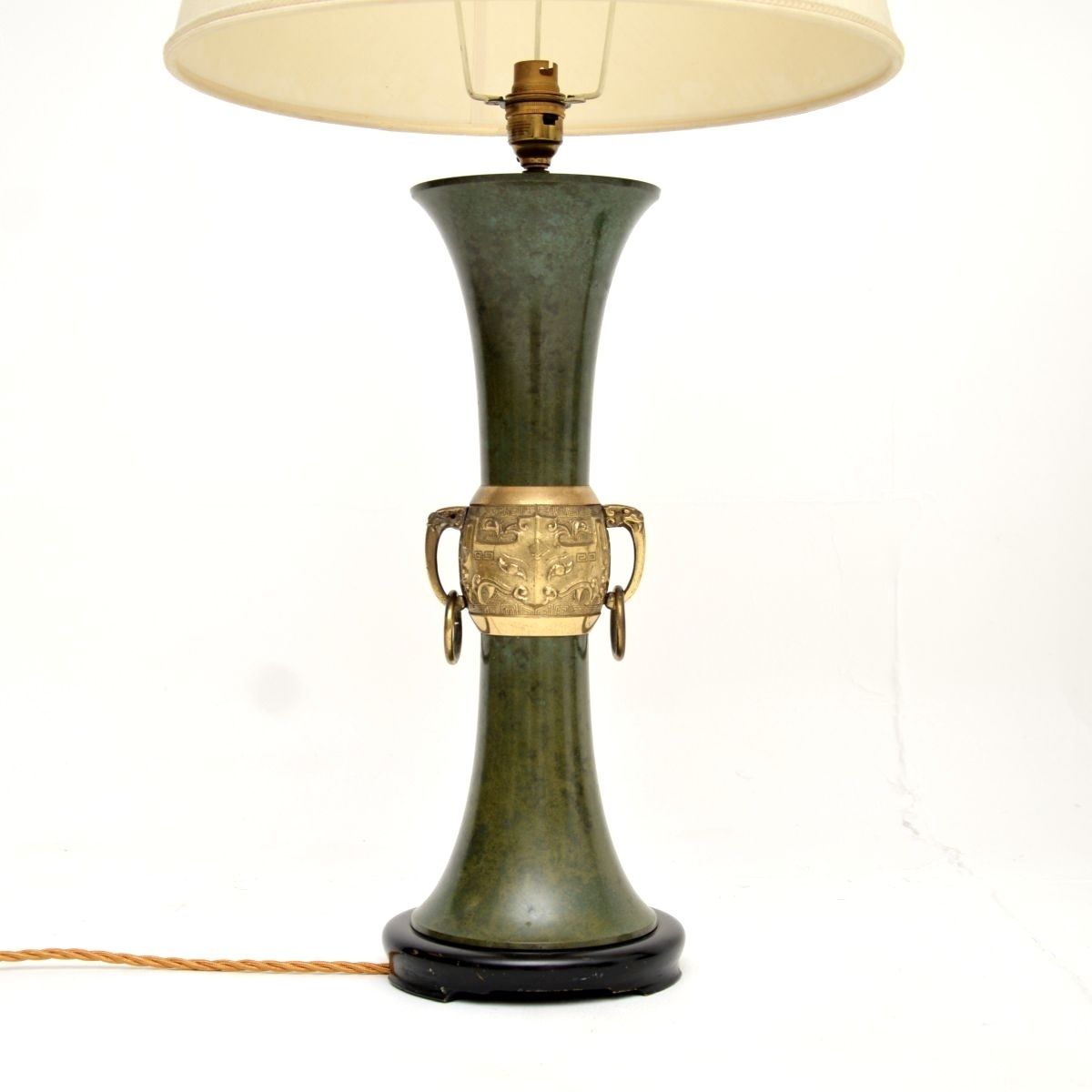 Pair Of Antique Neoclassical Style Tole And Brass Table Lamps photo for sale