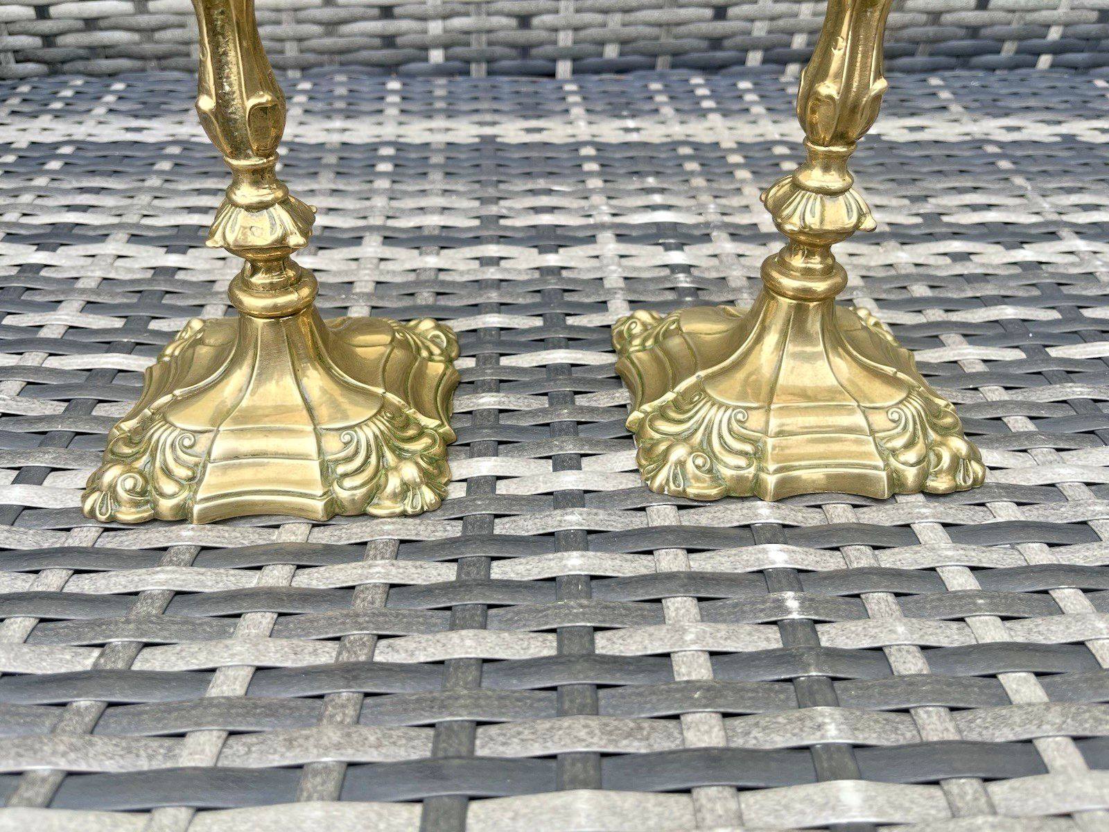 Pair Of 9" Antique French Louis XV Style Rococo Gilt Brass Ormolu Candlesticks photo 195.0