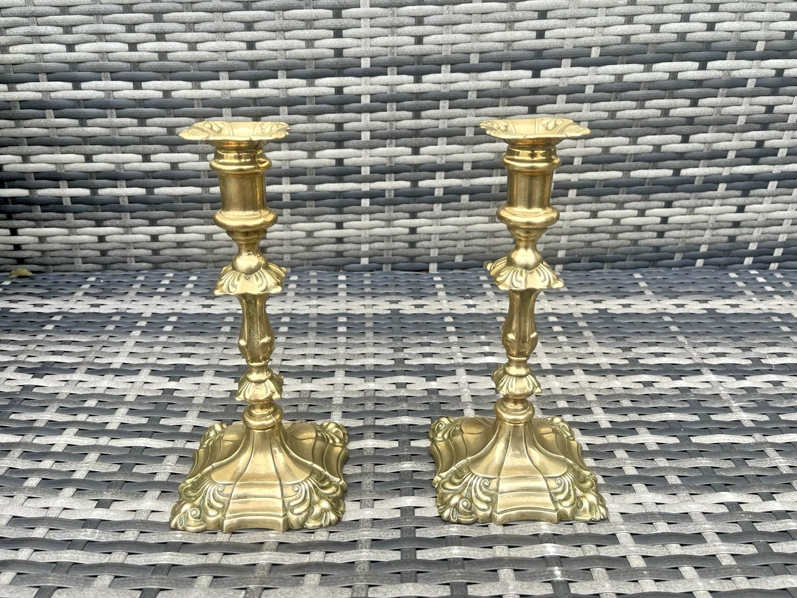 Home Decor Pair Of 9" Antique French Louis XV Style Rococo Gilt Brass Ormolu Candlesticks photo