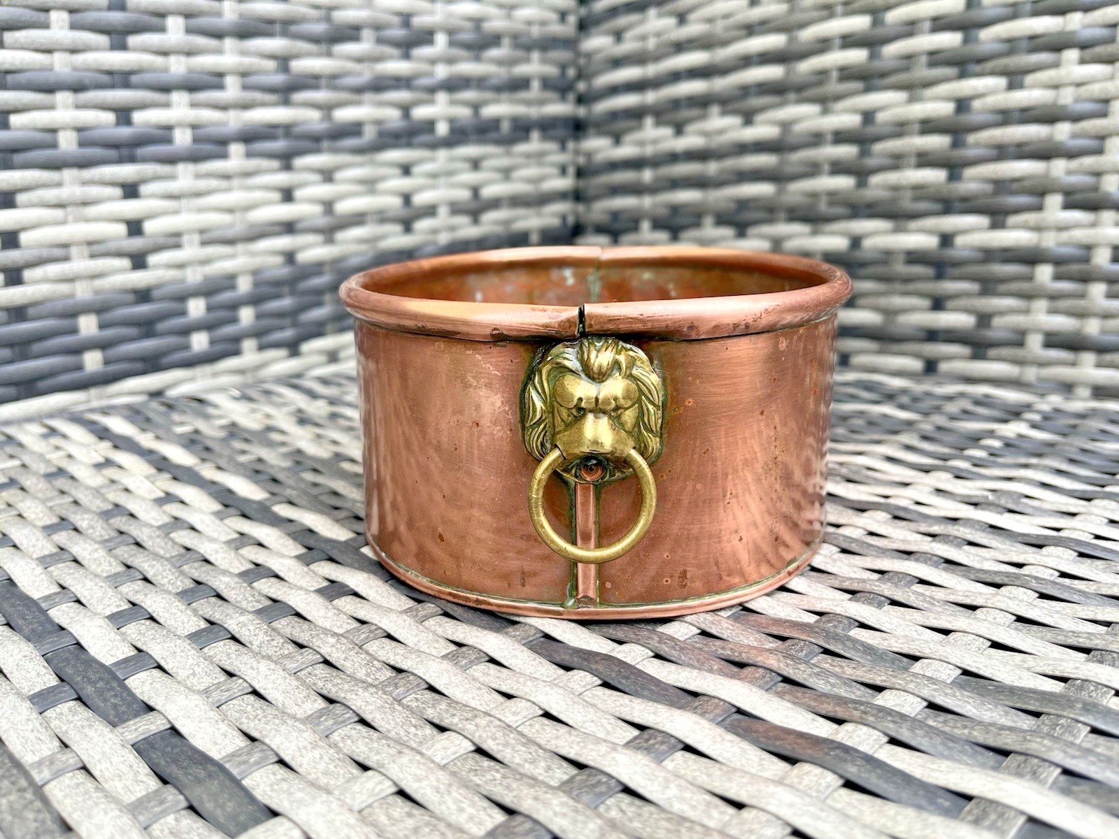Antique Victorian Oval Copper Flower Trough Brass Lion Plant Pot Planter Vintage photo vinterior