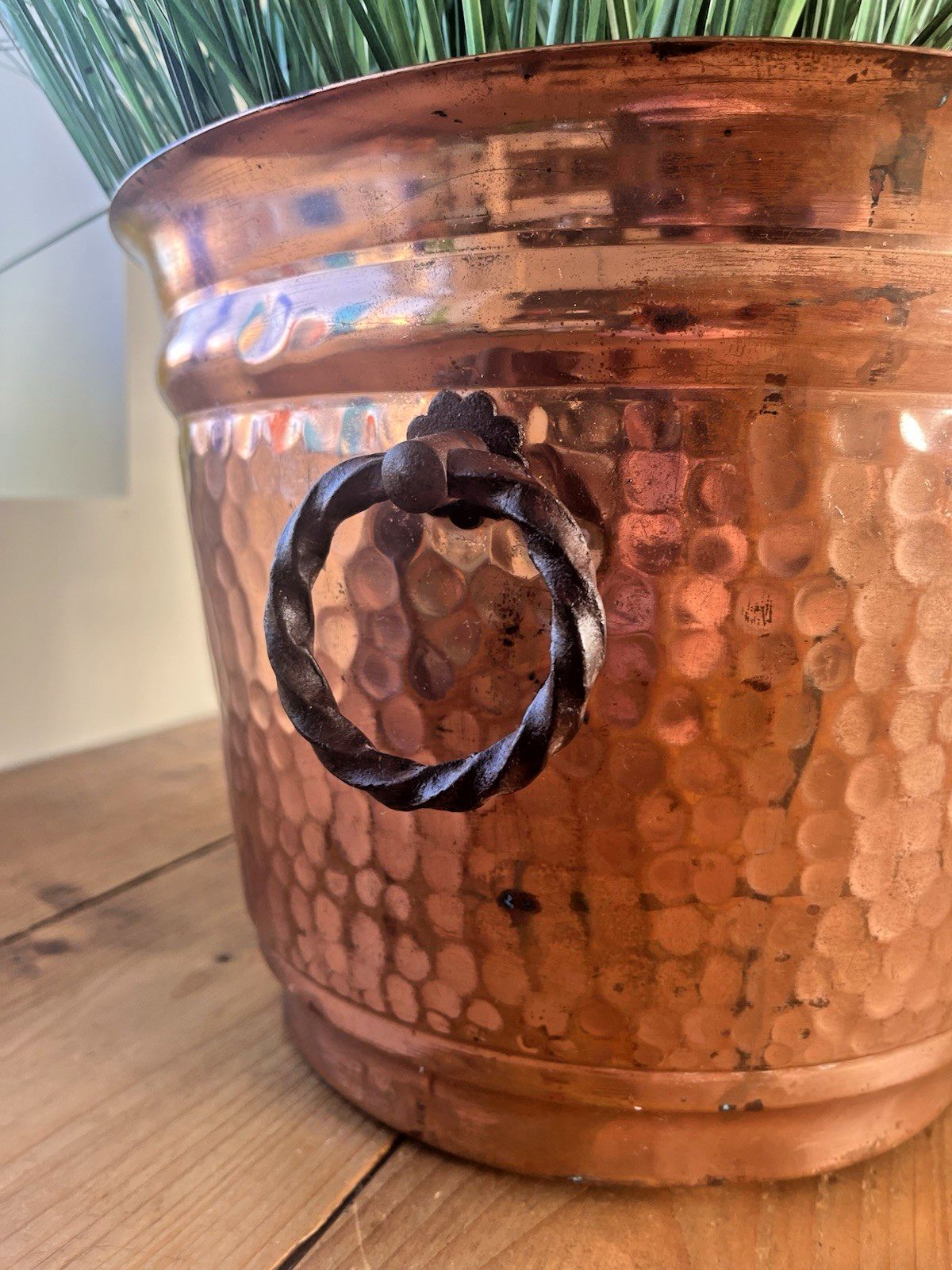 108.0 French Lecellier Villedieu Beaten Planished Copper Jardiniere Planter Plant Pot photo