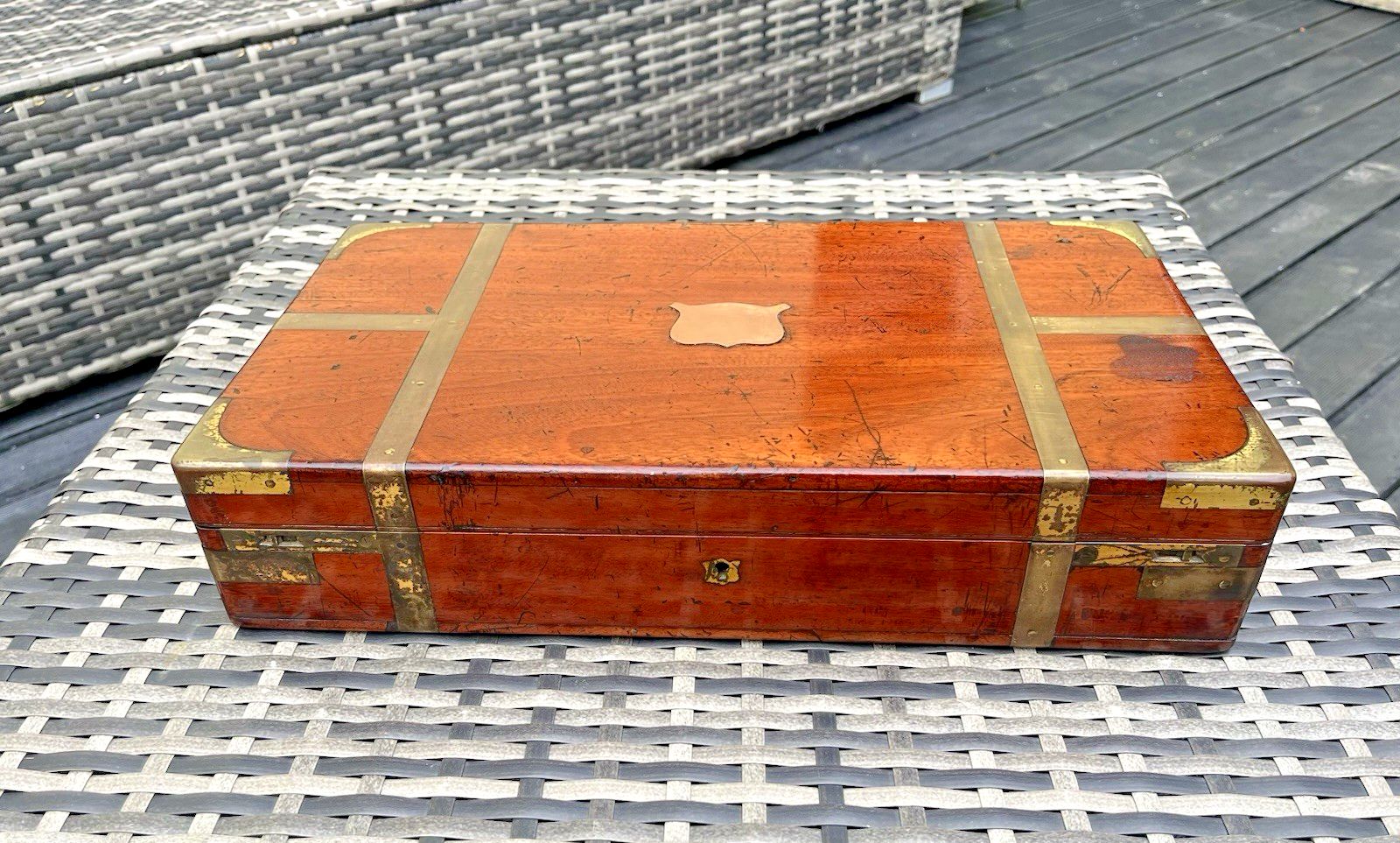 Large Antique Campaign Style Rosewood Brass Bound Coroners Wooden Tool Desk Box photo Home Decor
