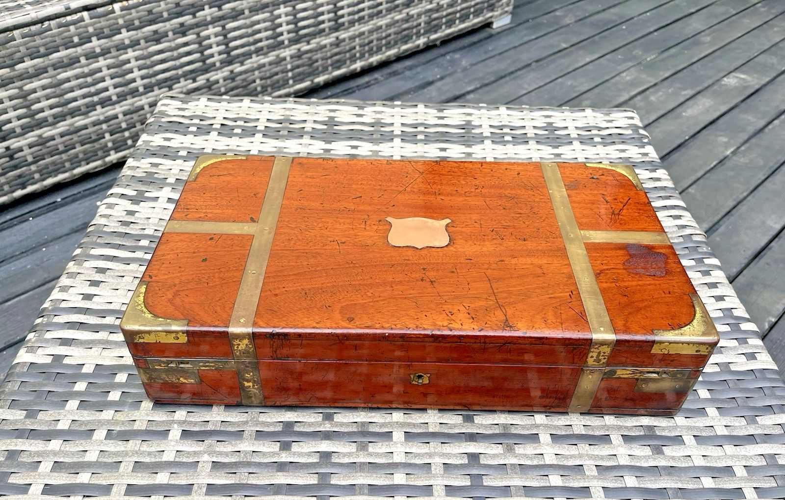 Large Antique Campaign Style Rosewood Brass Bound Coroners Wooden Tool Desk Box photo 325.0