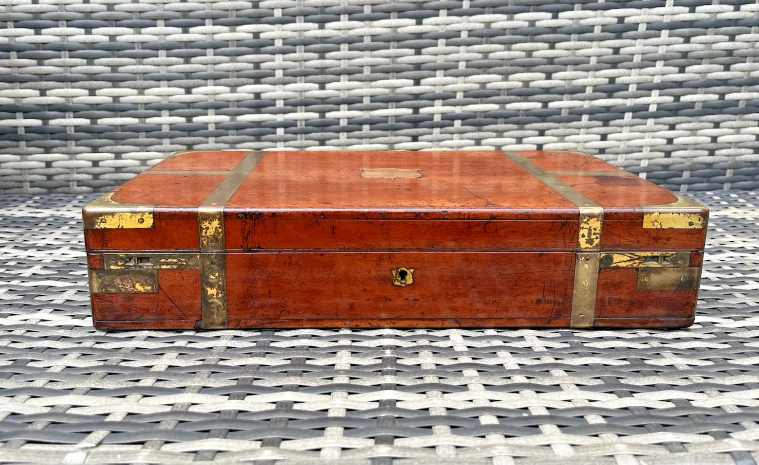 Large Antique Campaign Style Rosewood Brass Bound Coroners Wooden Tool Desk Box photo buy