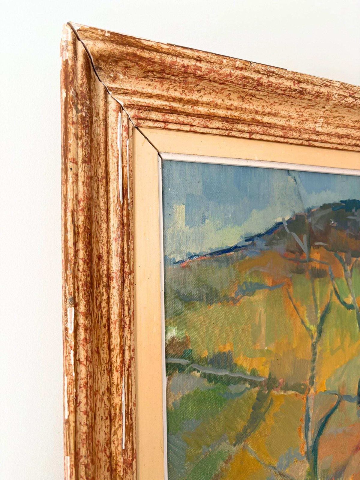 photo for sale French School Mid Century Cubist Landscape Painting In Oil
