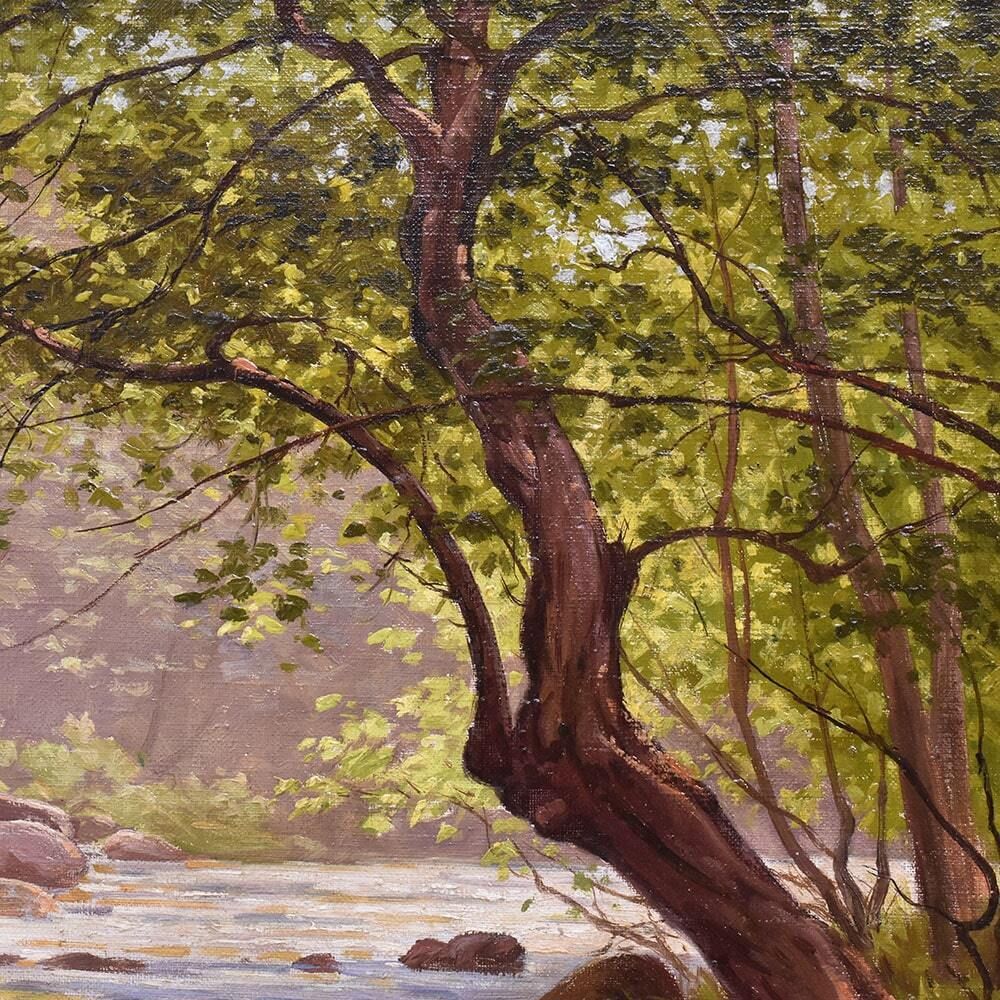 Antique Landscape With River Painting, Edmond His, XX Century. (Qp703) photo 2800.0