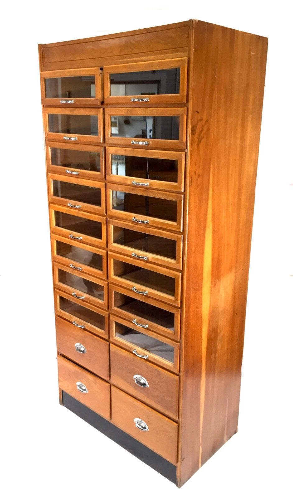 Antique Haberdashery Shop Display Cabinet / Glazed Fronted Drawers / Large C1950 photo for sale