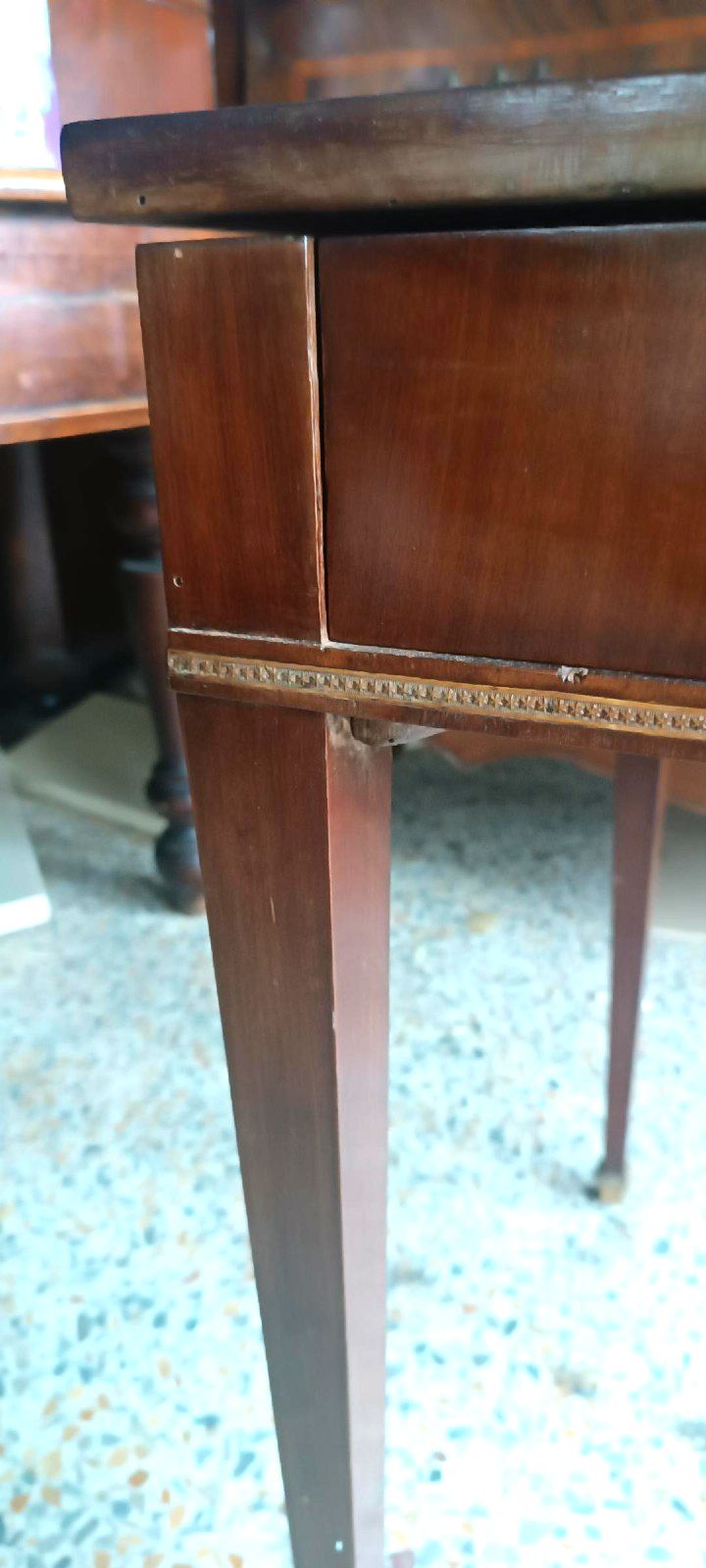 photo vinterior Antique Desk Table Sliding Top Mahogany Louis XVI