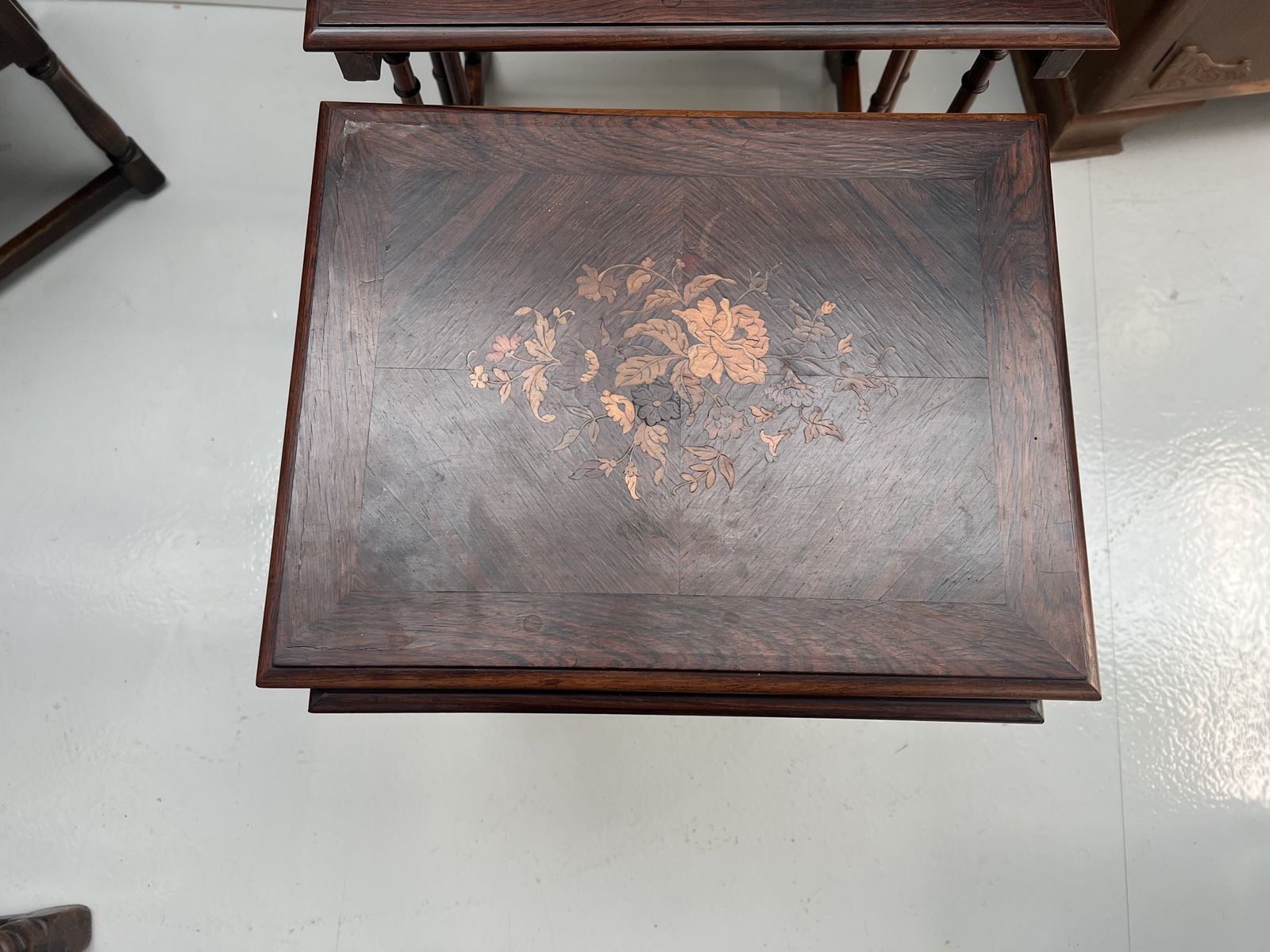 Antique Inlaid Nest Of 4 Tables photo for sale