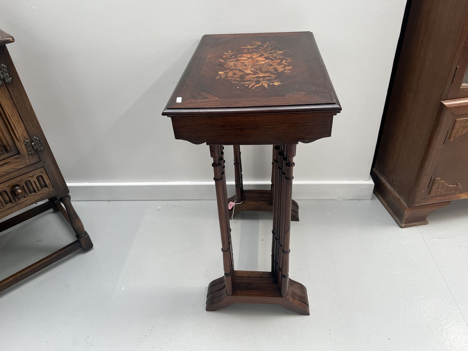 520.0 Antique Inlaid Nest Of 4 Tables photo