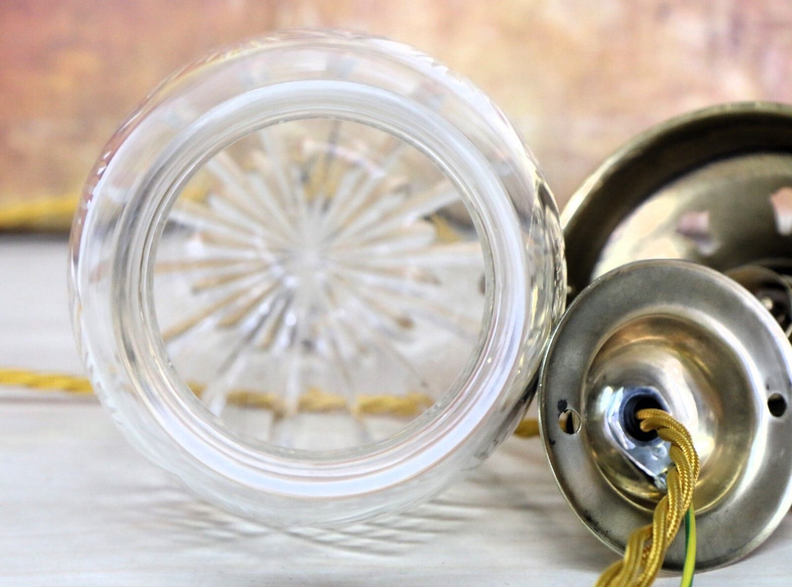 photo for sale Ceiling Light Antique Cut Glass Pendant Shade Acorn Multi Cut Rewired & Refitted